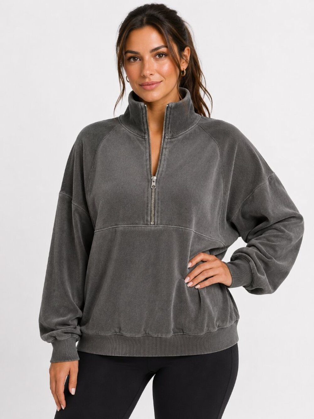 3/$20 Bundle 🌈Wild Fable Gray Velour Quarter Zip Oversized Sweatshirt L - Picture 1 of 12